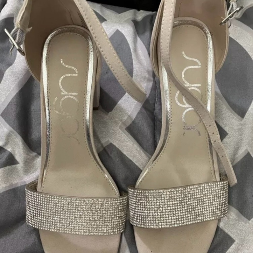 Sugar Cream Heels with Rhinestone Embellishment